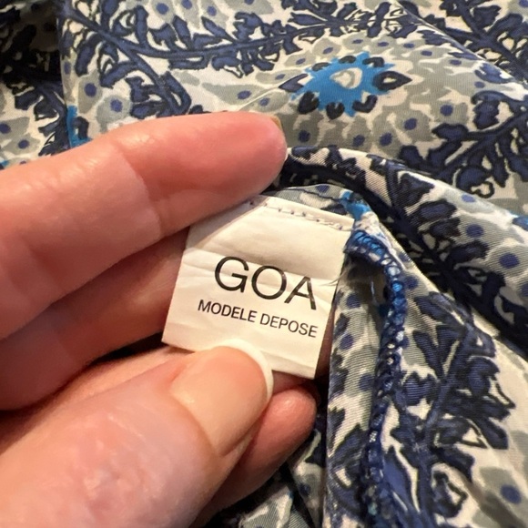 GOA Collection Paris Blue Geometric Floral Tiered Boho Maxi Dress - Picture 8 of 9